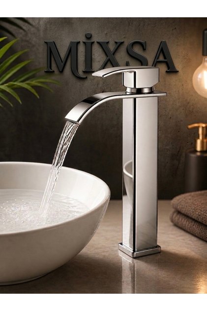 Krom Şelale Lavabo Bataryası Uzun Çanak Lavabo Musluğu Modern Çift Su Girişli Banyo Musluğu