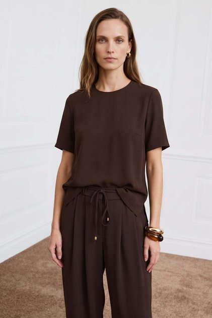 Short Sleeve Blouse - Brown