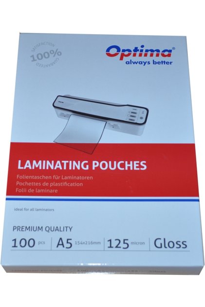 Folie laminare Optima, A5 (154 x 216 mm), 125 microni, 100 folii/top