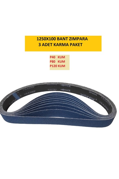1250X100 BANT ZIMPARA ZİRKONYUM 3 LÜ KARMA PAKET (P40 - P80 - P120 KUM )
