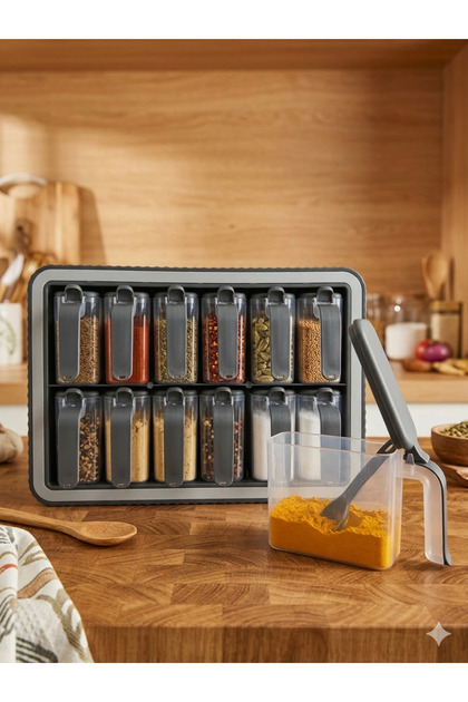 طقم رف توابل مكون من 12 قطعة مع ملاعق، خالٍ من مادة BPA، منظم للمطبخ يثبت على الحائط