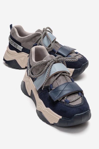 LULEN Lacivert Süet Yazılı Cırtlı Kadın Spor Sneaker
