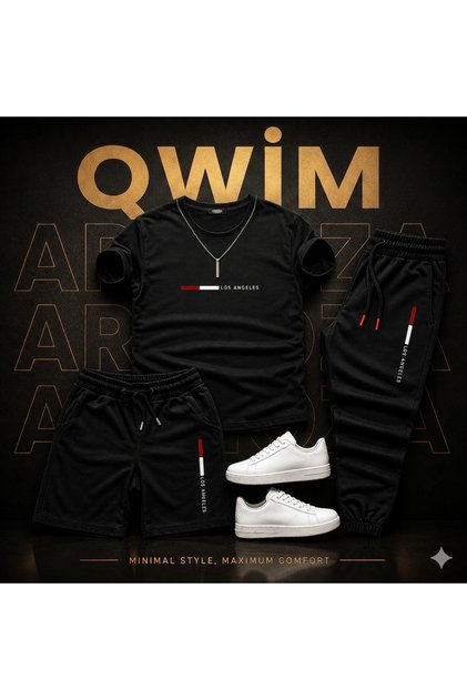 طقم QWIM الرياضي المكون من 3 قطع بتصميم أنيق وطباعة رياضية