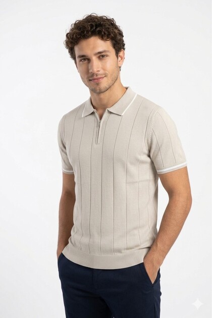 Erkek Triko Bej Polo Yaka Tshirt 34260