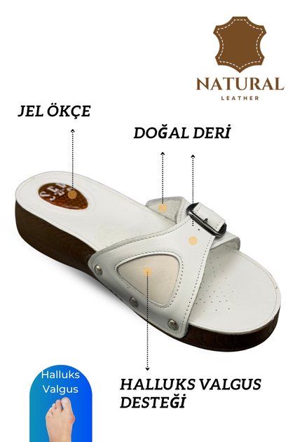 Genuine Leather Women's Slippers - Women's Slippers with Hallux Valgus Support and Gel Sole, White