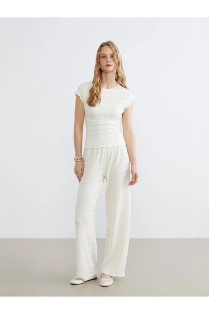 Elastic Waist Textured Women's Trousers (S6)