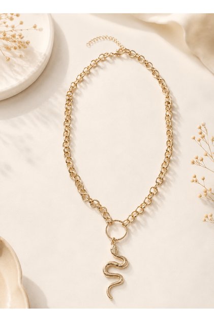 Silver Chain Necklace with Snake Figure