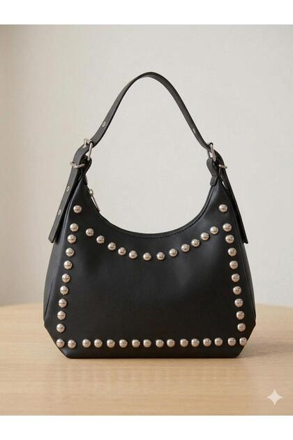 Staple Detailed Belt Handle Washed Leather Hand and Shoulder Bag