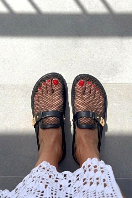 Fox Shoes Y250505115 Siyah File Detaylı Kadın Terlik - Fiyatı