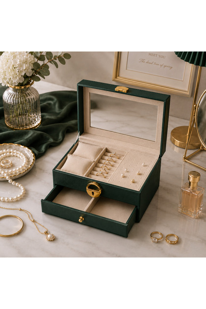 Luxury Jewelry and Gemstone Organizing Box with Glass Lid and Drawers Decorative Jewelry Organizer