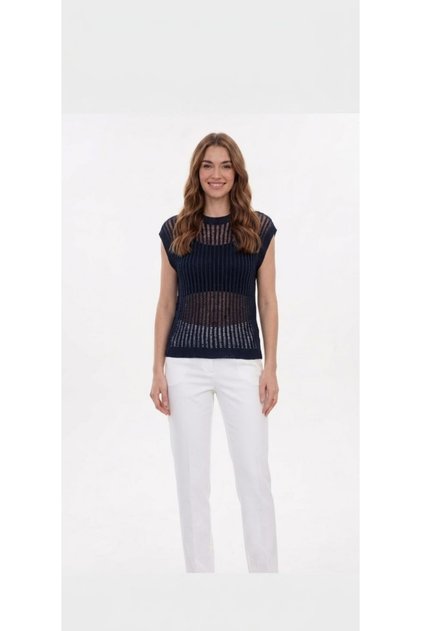 Boat Neck Sleeveless Openwork Perforated Simple Stylish Basic Summer Spring Knitwear Sweater Blouse
