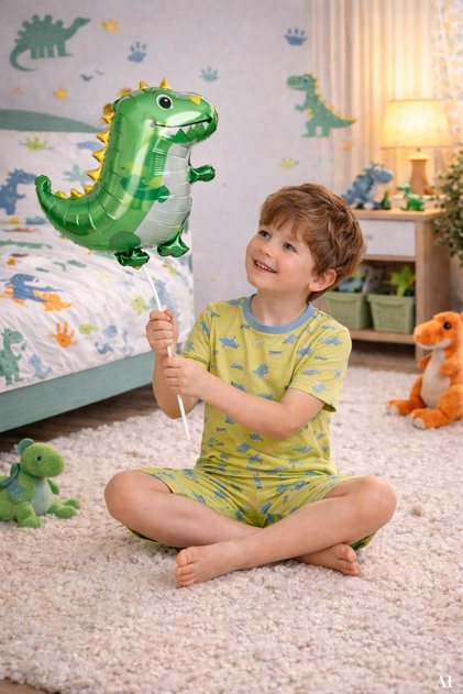 Boys' Cotton Striped Printed Short Sleeve Shorts Pajama Set