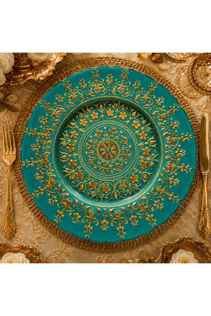 أطباق زينة وتقديم أطباق تقديم دائرية بعرض كبير 32 سم، بتصميم تطريز فضي، أطباق عشاء أنيقة مزخرفة لحفلات الزفاف، وحفلات الأعياد، وتزيين المنزل والطاولة، مقاومة للخدش وقابلة لإعادة الاستخدام