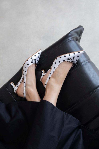 Aden Women's Heeled Satin Shoes White Polka Dot