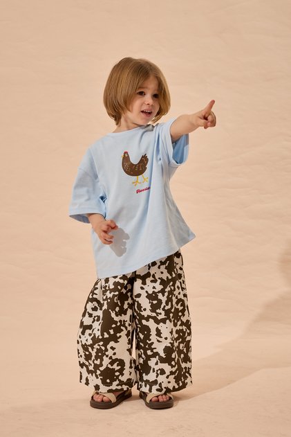 Roaster Print Oversize Cotton T-Shirt Blue