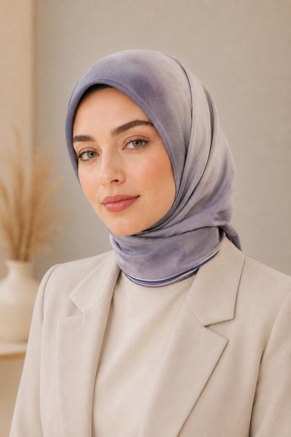 Luvina Soft Smoked Lilac / Blue White Stripe Detailed Scarf