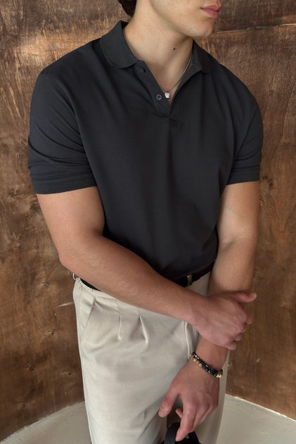Men's 100% Cotton Buttoned Polo Collar T-Shirt