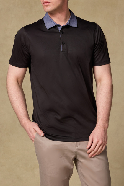 Bivo Mercerized Cotton Modern Fit Black Polo Collar Men's Plain Polo Shirt