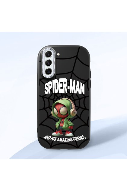 Samsung Galaxy S21 Fe Compatible Case with Camera Protection Black Silicone Couple Phone Case with Spiderman Pattern