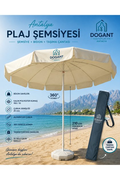 Antalya Şemsiye Plaj Balkon Havuz 200/10 Şemsiyesi Çantalı Bidonlu