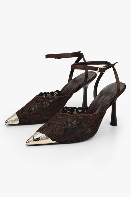 Women's Adea Brown Lace Gold Accessory Detailed Heeled Shoes