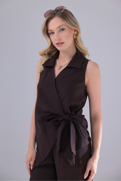 Tie-Fastened Double-Breasted Modal Tencel Fabric Blouse Shirt