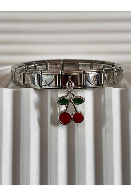 Italian Bracelet with Cherry Charm and Heart