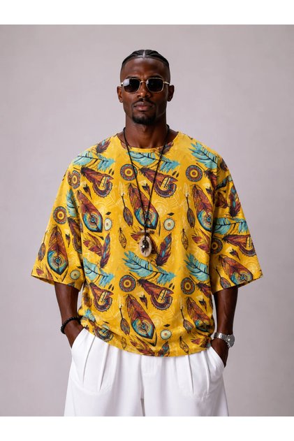 Oversize Cotton Linen Patterned Tshirt