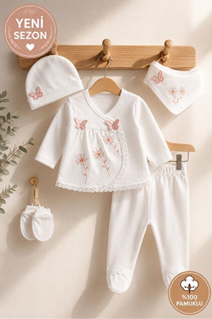 BYS BABY FASHION Mevsimlik Pamuklu 5 Parça Yenidoğan Kız Bebek