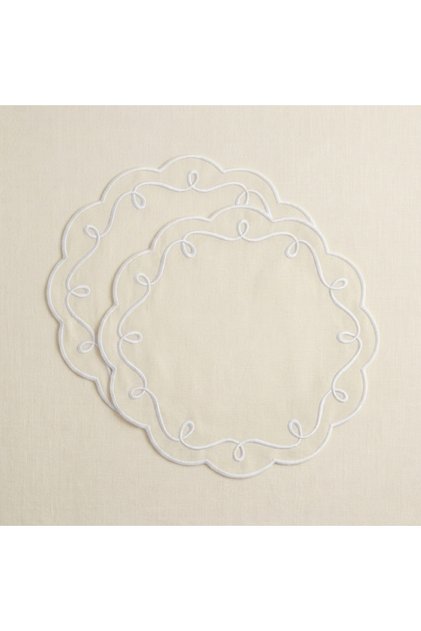 2-Piece White Collection Embroidered Premium Duck Fabric Placemat Set | (38X38 cm) - with Liquid Repellent Feature