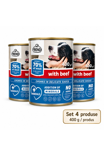 Hrana umeda pentru caini cu vita, Set 4 conserve, 4 x 400 g