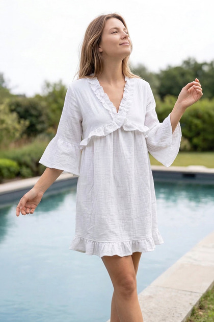 boho frill dress Bedinn Muslin Ruffle Elysia - 100% Cotton Loose Style boho dresses