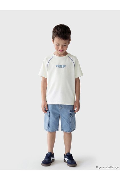 Lcw Kids White Crew Neck Printed Boys T-Shirt