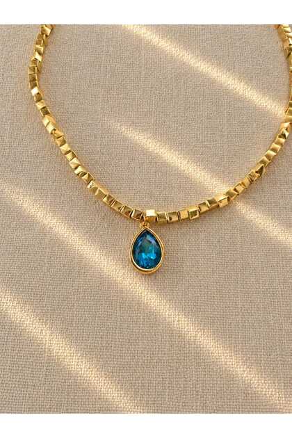 Blue stone cube necklace