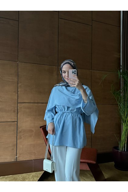 قميص نسائي محتشم بحزام خصر وتصميم كاب