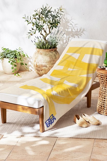 Happy Yazılı Sarı Plaj Havlu Örtüsu - Minimalist Geometrik Krem Hızlı Kuruyan Mikrofiber Havlu Örtü