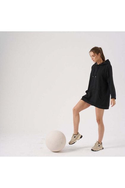 Rochie de trening supradimensionată cu glugă pentru femei – Negru