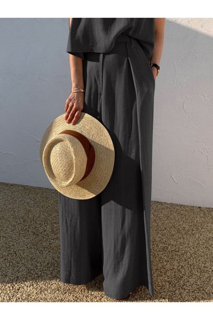 Black Round Neck Sleeveless Top and Pants Co-Ords