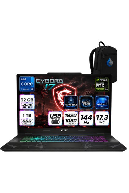 Cyborg 17 Intel Core i7-13620H 32 GB DDR5 1 TB SSD 8GB/RTX5060 17.3" FHD 144Hz Windows 11 Pro Ga