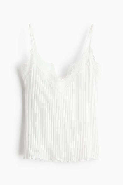Lace-trimmed pointelle-knit top