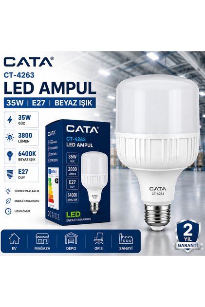 CT-4263 LED Ampul 35W E27 Beyaz Işık 6400K 3800 Lümen Yüksek Güçlü Aydınlatma