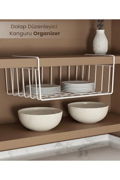Dolap İçi Raf Düzenleyici BEYAZ , Sepet Raf Altı Askı, Mutfak Rafı , Kanguru Sepet Raf(42x28 cm)