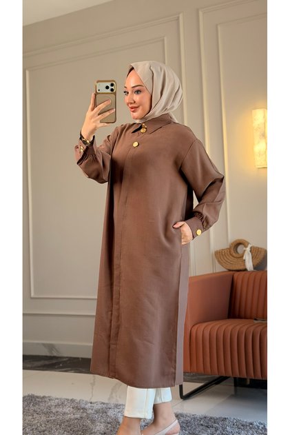 6523 - Comfortable and Stylish Buttoned Pocketed Soft Modal Fabric Long Shirt Collar Women's Cap
