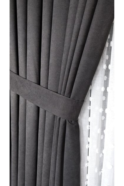 Anthracite Velvet Textured Background Curtain Single Panel 1/2.5 Medium Pleat Plain Simple Suitable for Any Room