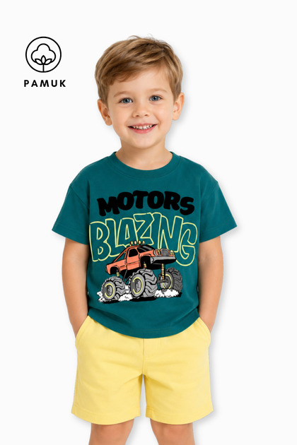 Motors Car Printed Casual Short Sleeve Summer Boy's T-Shirt