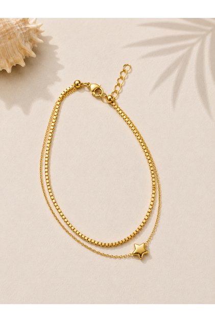 Steel Double Row Heart Chain Anklet