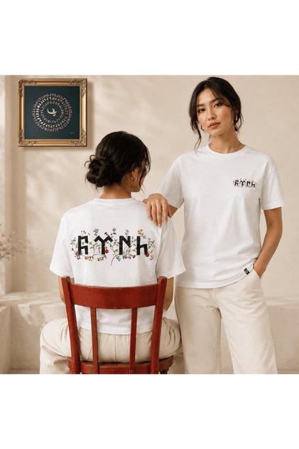TÜRK – GÖKTÜRKÇE ÇİÇEK MOTİFLİ - Ön ve Sırt Baskılı Unisex Regular Fit Tişört