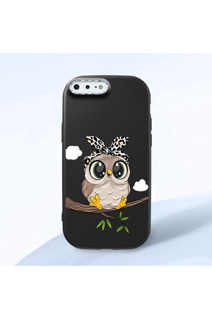 iPhone 8 Plus Compatible Case Camera Protector Black Silicone Couple Phone Case Owl Patterned