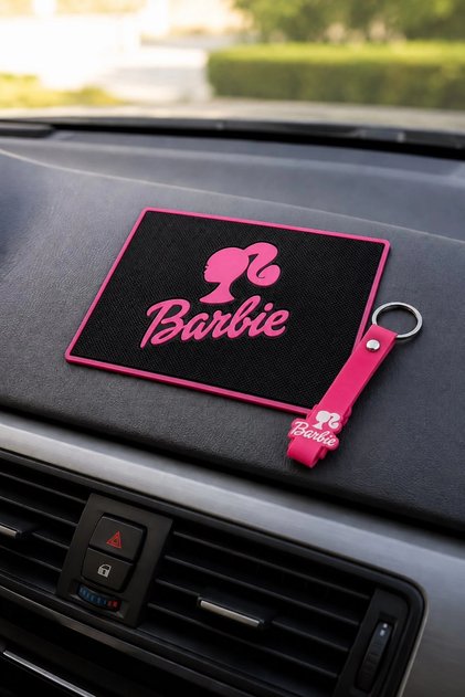 Barbie logo car interior torpido top non-slip and keychain set