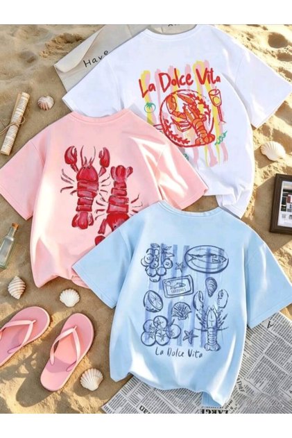 New Season 3-Piece Set Girls' T-Shirt, Multi-Color, 100% Cotton